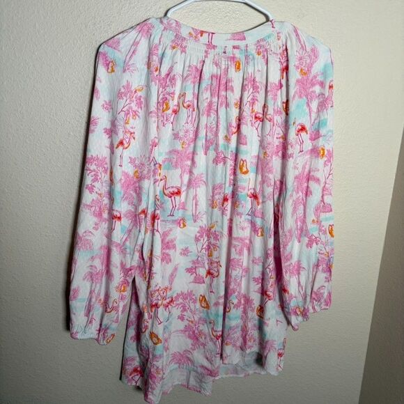 Crown & Ivy Blouse Women's L/XL V-Neck 3/4 Sleeve Palm Tree Preppy Shirt Top - Picture 4 of 8